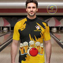 Load image into Gallery viewer, Funny Beer Bowling Shirts Yellow for Women Men Team Bowling Polo &amp; 1/4 Zip Shirts MBL251