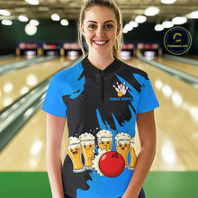Load image into Gallery viewer, Funny Beer Bowling Shirts Blue for Women Men Team Bowling Polo &amp; 1/4 Zip Shirts MBL251