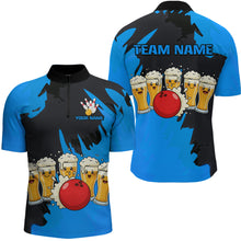 Load image into Gallery viewer, Funny Beer Bowling Shirts Blue for Women Men Team Bowling Polo &amp; 1/4 Zip Shirts MBL251