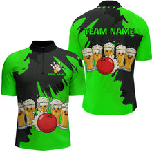 Load image into Gallery viewer, Funny Beer Bowling Shirts Green for Women Men Team Bowling Polo &amp; 1/4 Zip Shirts MBL251