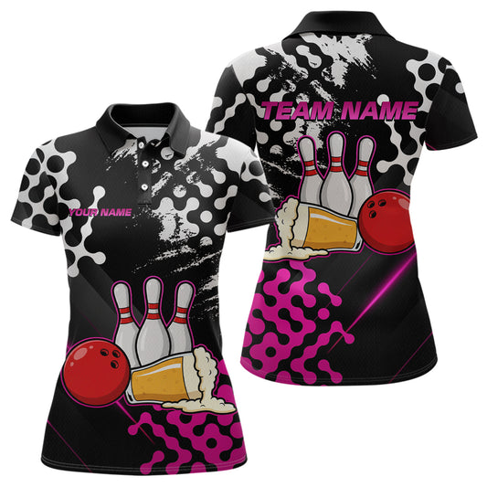 Pink Beer Bowling Shirts for Team Women Men Beer Bowling Polo&1/4 Zip Bowl League MBL255