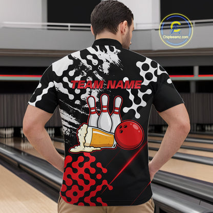 Red Beer Bowling Shirts for Team Women Men Beer Bowling Polo&1/4 Zip Bowl League MBL255