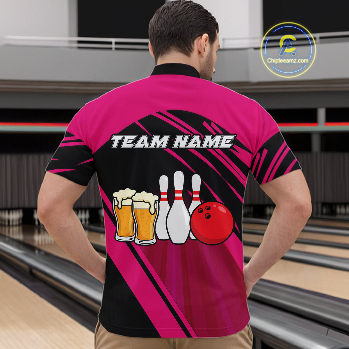 Funny Beer Bowling Shirts Pink Bowling Jersey for Team Women Men Bowl League MBL261