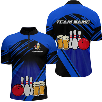 Funny Beer Bowling Shirts Blue Bowling Jersey for Team Women Men Bowl League MBL261
