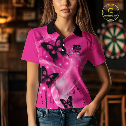 Custom Pink Galaxy Butterflies Darts Shirt for Women Darts Team Jerseys Dartboard Shirt NNT261