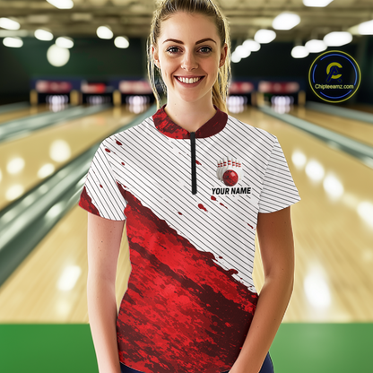 Red Bowling Shirts for Women Men Custom Bowling Jerseys Polo $ 1/4 Zip for Team MBL219