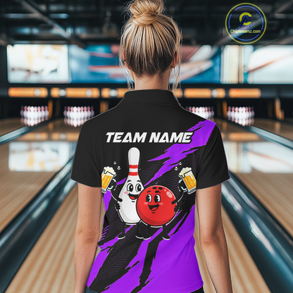 Purple Funny Beer Bowling Shirts Beer Bowling Jersey Team Women Men Bowl League MBL258