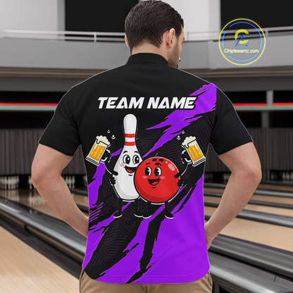 Purple Funny Beer Bowling Shirts Beer Bowling Jersey Team Women Men Bowl League MBL258