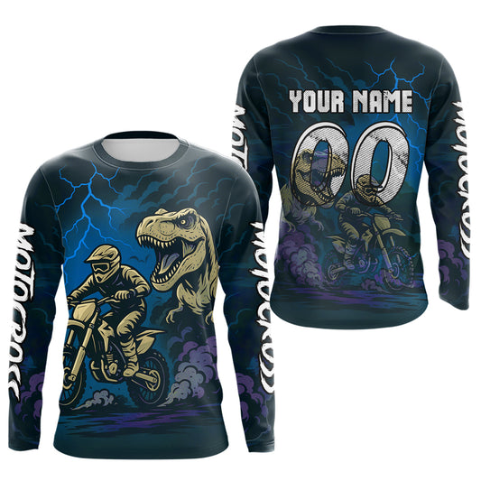 Blue Dinosaur Motocross Jersey Dirt Bike Shirts for Men Kid Women Racing Jersey XM414