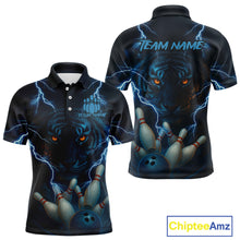 Load image into Gallery viewer, Tiger Bowling Shirts for Team Women Men Custom Blue Lightning Bowling Polo&amp;1/4 Zip Shirt MBL182