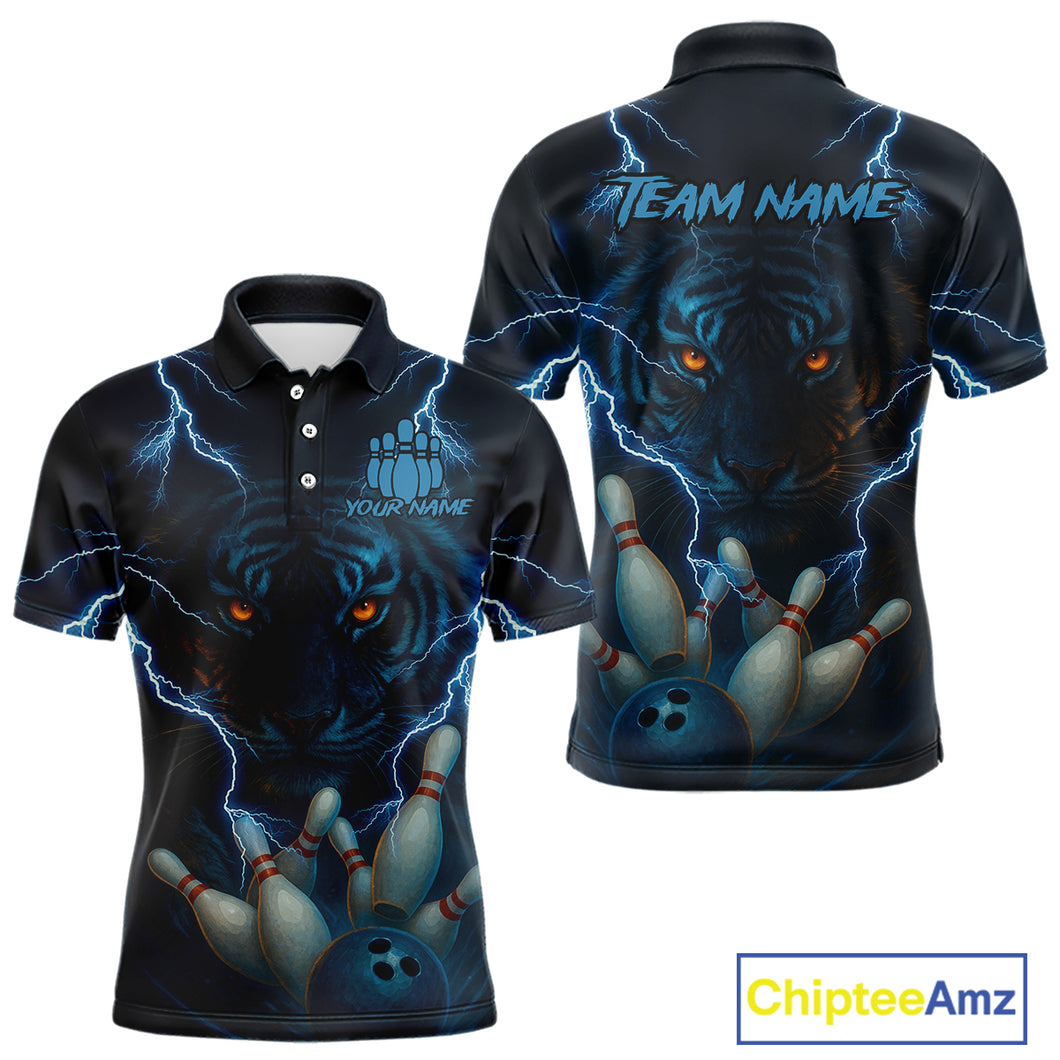 Tiger Bowling Shirts for Team Women Men Custom Blue Lightning Bowling Polo&1/4 Zip Shirt MBL182