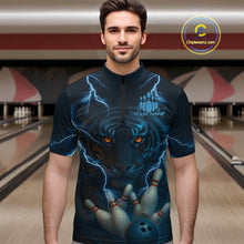 Load image into Gallery viewer, Tiger Bowling Shirts for Team Women Men Custom Blue Lightning Bowling Polo&amp;1/4 Zip Shirt MBL182