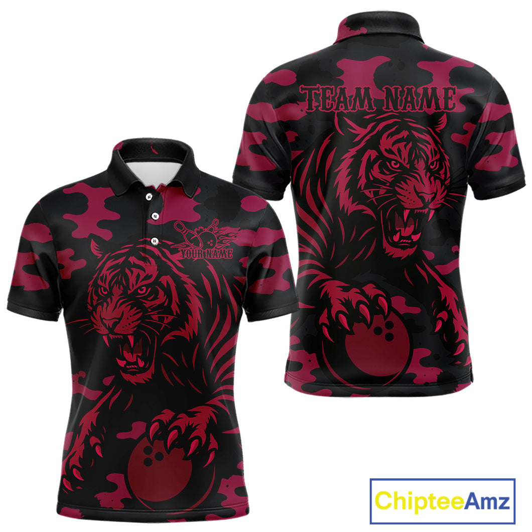 Camo Pink Tiger Bowling Shirts for Team Women Men Custom Bowling Polo & 1/4 Zip Shirt MBL186