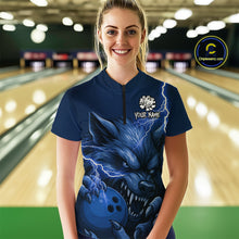 Load image into Gallery viewer, Wolf Bowling Shirts for Team Women Men Custom Blue Wolf Bowling Polo and 1/4 Zip MBL191