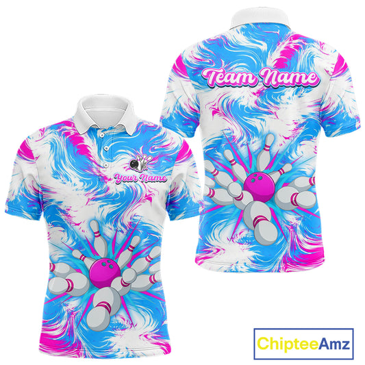 Pink and Blue Bowling Shirts for Team Women Men Bowling Polo and 1/4 Zip Shirt MBL230