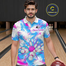 Load image into Gallery viewer, Pink and Blue Bowling Shirts for Team Women Men Bowling Polo and 1/4 Zip Shirt MBL230