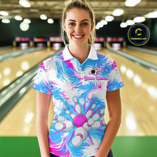 Load image into Gallery viewer, Pink and Blue Bowling Shirts for Team Women Men Bowling Polo and 1/4 Zip Shirt MBL230