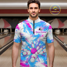 Load image into Gallery viewer, Pink and Blue Bowling Shirts for Team Women Men Bowling Polo and 1/4 Zip Shirt MBL230