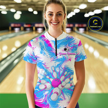 Load image into Gallery viewer, Pink and Blue Bowling Shirts for Team Women Men Bowling Polo and 1/4 Zip Shirt MBL230
