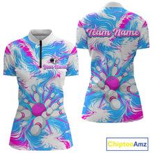 Load image into Gallery viewer, Pink and Blue Bowling Shirts for Team Women Men Bowling Polo and 1/4 Zip Shirt MBL230
