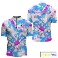 Load image into Gallery viewer, Pink and Blue Bowling Shirts for Team Women Men Bowling Polo and 1/4 Zip Shirt MBL230