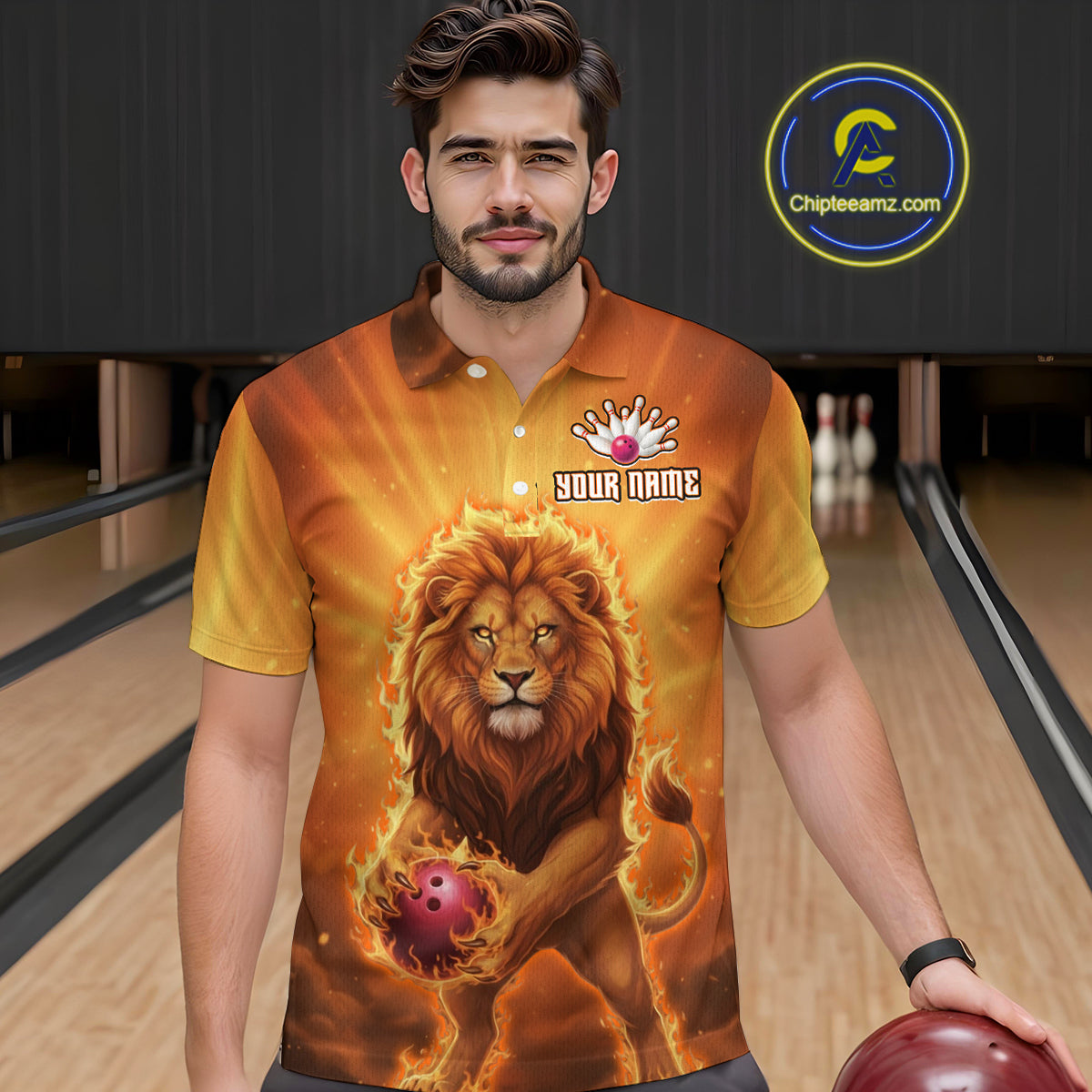 Lion Bowling Shirts for Team Women Men Custom Bowling Jersey Bowl Polo&1/4 Zip MBL236