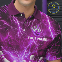 Load image into Gallery viewer, Purple Lightning Bowling Shirts for Team Women Men Custom Bowling Polo &amp; 1/4 Zip Shirt MBL241