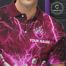 Load image into Gallery viewer, Pink Lightning Bowling Shirts for Team Women Men Custom Bowling Polo &amp; 1/4 Zip Shirt MBL241
