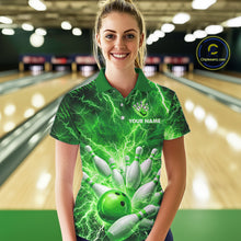 Load image into Gallery viewer, Green Lightning Bowling Shirts for Team Women Men Custom Bowling Polo &amp; 1/4 Zip Shirt MBL241