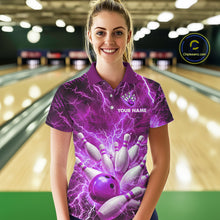 Load image into Gallery viewer, Purple Lightning Bowling Shirts for Team Women Men Custom Bowling Polo &amp; 1/4 Zip Shirt MBL241