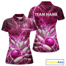 Load image into Gallery viewer, Pink Lightning Bowling Shirts for Team Women Men Custom Bowling Polo &amp; 1/4 Zip Shirt MBL241