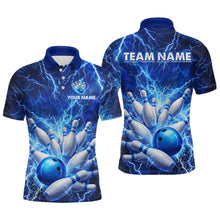 Load image into Gallery viewer, Blue Lightning Bowling Shirts for Team Women Men Custom Bowling Polo &amp; 1/4 Zip Shirt MBL241