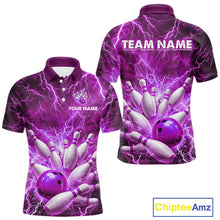 Load image into Gallery viewer, Purple Lightning Bowling Shirts for Team Women Men Custom Bowling Polo &amp; 1/4 Zip Shirt MBL241