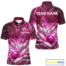 Load image into Gallery viewer, Pink Lightning Bowling Shirts for Team Women Men Custom Bowling Polo &amp; 1/4 Zip Shirt MBL241