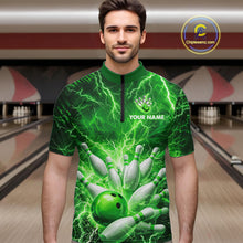 Load image into Gallery viewer, Green Lightning Bowling Shirts for Team Women Men Custom Bowling Polo &amp; 1/4 Zip Shirt MBL241