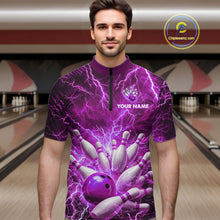 Load image into Gallery viewer, Purple Lightning Bowling Shirts for Team Women Men Custom Bowling Polo &amp; 1/4 Zip Shirt MBL241