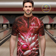 Load image into Gallery viewer, Red Lightning Bowling Shirts for Team Women Men Custom Bowling Polo &amp; 1/4 Zip Shirt MBL241