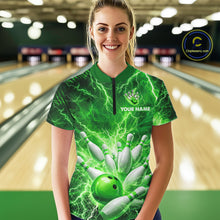 Load image into Gallery viewer, Green Lightning Bowling Shirts for Team Women Men Custom Bowling Polo &amp; 1/4 Zip Shirt MBL241