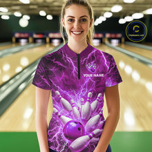 Load image into Gallery viewer, Purple Lightning Bowling Shirts for Team Women Men Custom Bowling Polo &amp; 1/4 Zip Shirt MBL241