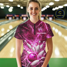 Load image into Gallery viewer, Pink Lightning Bowling Shirts for Team Women Men Custom Bowling Polo &amp; 1/4 Zip Shirt MBL241