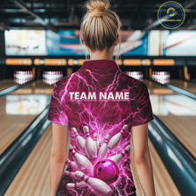 Load image into Gallery viewer, Pink Lightning Bowling Shirts for Team Women Men Custom Bowling Polo &amp; 1/4 Zip Shirt MBL241