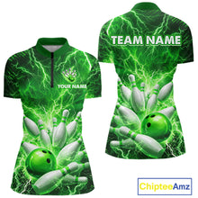 Load image into Gallery viewer, Green Lightning Bowling Shirts for Team Women Men Custom Bowling Polo &amp; 1/4 Zip Shirt MBL241