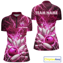 Load image into Gallery viewer, Pink Lightning Bowling Shirts for Team Women Men Custom Bowling Polo &amp; 1/4 Zip Shirt MBL241
