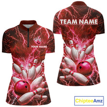 Load image into Gallery viewer, Red Lightning Bowling Shirts for Team Women Men Custom Bowling Polo &amp; 1/4 Zip Shirt MBL241