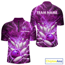 Load image into Gallery viewer, Purple Lightning Bowling Shirts for Team Women Men Custom Bowling Polo &amp; 1/4 Zip Shirt MBL241