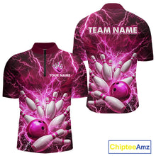Load image into Gallery viewer, Pink Lightning Bowling Shirts for Team Women Men Custom Bowling Polo &amp; 1/4 Zip Shirt MBL241