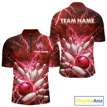 Load image into Gallery viewer, Red Lightning Bowling Shirts for Team Women Men Custom Bowling Polo &amp; 1/4 Zip Shirt MBL241