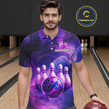 Load image into Gallery viewer, Galaxy Purple Bowling Shirts Yellow for Team Women Men Bowling Polo &amp; 1/4 Zip Shirt MBL246