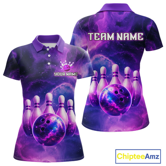 Galaxy Purple Bowling Shirts Yellow for Team Women Men Bowling Polo & 1/4 Zip Shirt MBL246
