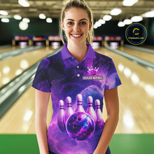 Load image into Gallery viewer, Galaxy Purple Bowling Shirts Yellow for Team Women Men Bowling Polo &amp; 1/4 Zip Shirt MBL246